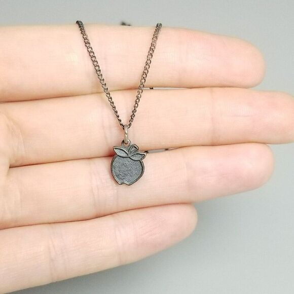 Vintage Tiny Apple Pendant Charm Necklace, Sterling Silver Chain, 16 inches - Picture 8 of 9